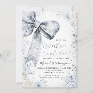 Pastel Blue Bow Winter Sprinkle Conquette Birthday Invitation