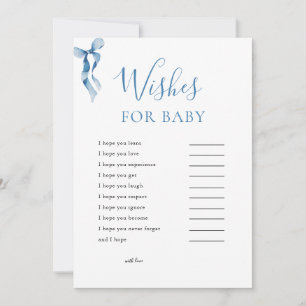 Pastel Blue Bow Wishes For Baby Shower Game Card