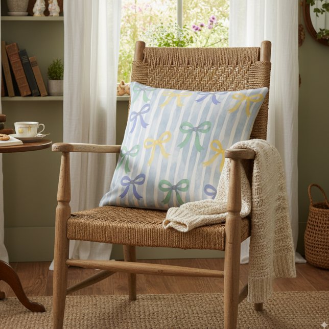 Pastel Blue Bows and Ribbons Cottage Throw Pillow (Creator Uploaded)