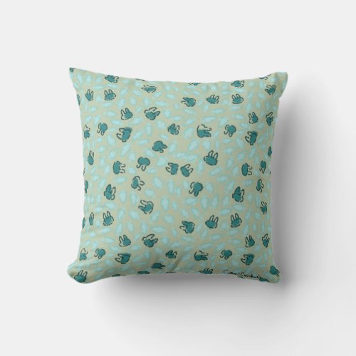 Pastel Blue Bunnies and Sky Blue Carrots on Cotton Throw Pillow