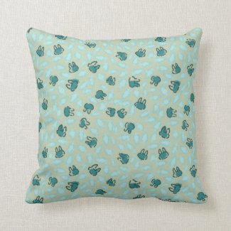 Pastel Blue Bunnies and Sky Blue Carrots on Cotton