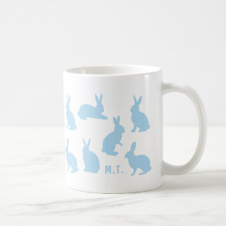 Pastel Blue Bunnies With Custom Monogram Easter Coffee Mug