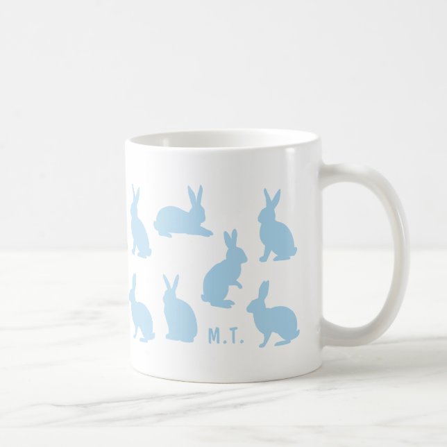 Pastel Blue Bunnies With Custom Monogram Easter Coffee Mug (Right)