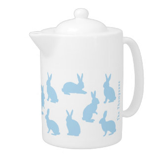 Pastel Blue Bunnies With Custom Name Easter Teapot