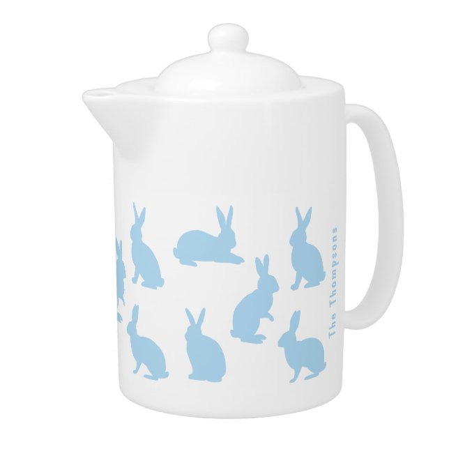 Pastel Blue Bunnies With Custom Name Easter Teapot (Right)