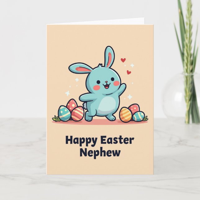 Pastel Blue Bunny Faux Gold Foil Card (Front)