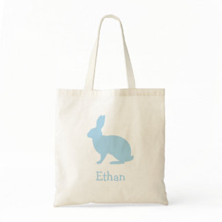 Pastel Blue Bunny Silhouette With Name Easter Tote Bag
