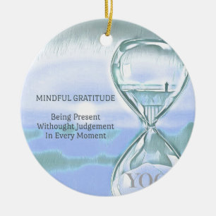 Pastel Blue Calming Yoga Hourglass Gratitude Ceramic Ornament