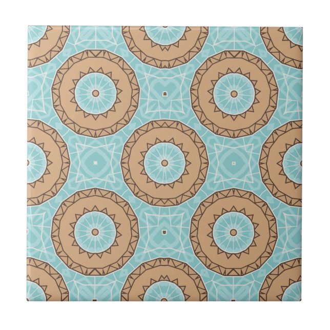 Pastel Blue & Camel Brown Moroccan Mosaic Pattern Ceramic Tile (Front)