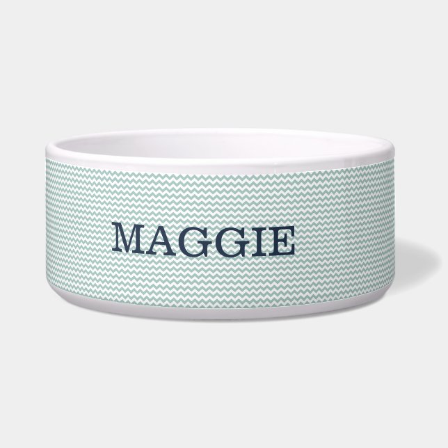 Pastel blue chevron Large Dog Bowl (Front)