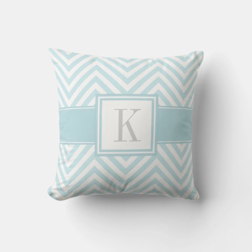 Pastel Blue Chevron Stripes with Your Monogram Throw Pillow
