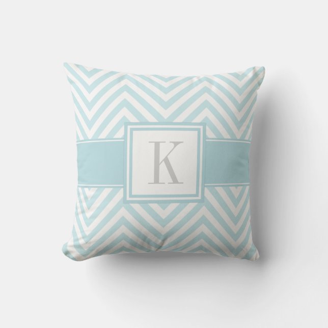 Pastel Blue Chevron Stripes with Your Monogram Throw Pillow (Front)