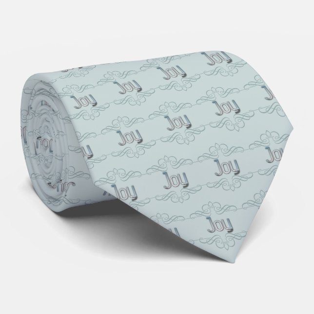 Pastel Blue Christmas Joy Festive Neck Tie (Rolled)
