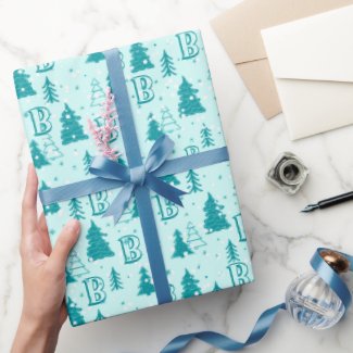 Pastel Blue Christmas Tree Custom Monogram Elegant