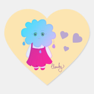 Pastel Blue Cloud Character Heart Illustration Art Sticker