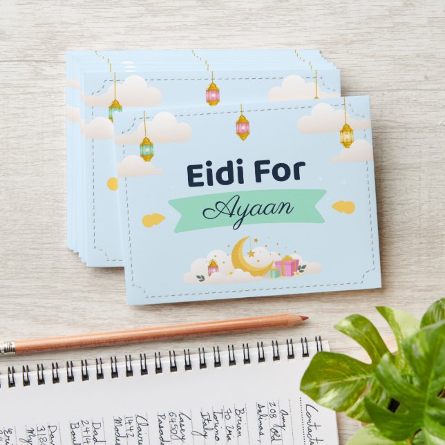 Pastel Blue Cloud & Lantern Children's Eidi Envelope (Stacked)