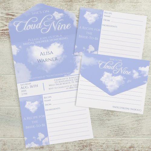 Pastel Blue Cloud Nine Recipe_Card Bridal Shower  All In One Invitation