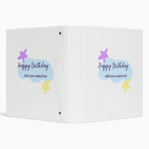 Pastel blue clouds stars purple happy birthday nam 3 ring binder