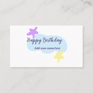 Pastel blue clouds stars purple happy birthday nam business card