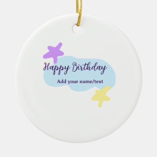 Pastel blue clouds stars purple happy birthday nam ceramic ornament