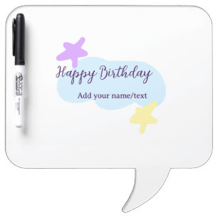 Pastel blue clouds stars purple happy birthday nam dry erase board