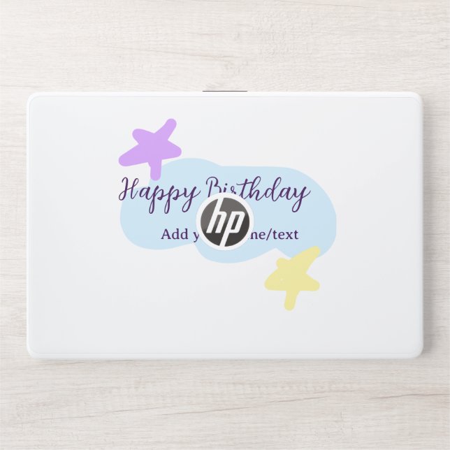 Pastel blue clouds stars purple happy birthday nam HP laptop skin (Front)