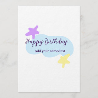 Pastel blue clouds stars purple happy birthday nam invitation