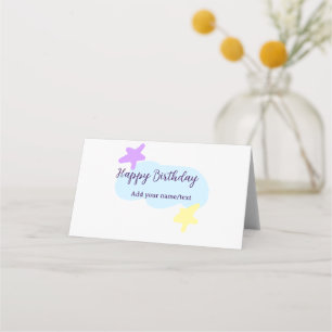 Pastel blue clouds stars purple happy birthday nam place card