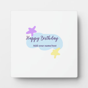 Pastel blue clouds stars purple happy birthday nam plaque
