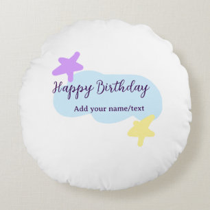 Pastel blue clouds stars purple happy birthday nam round pillow
