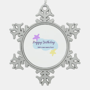 Pastel blue clouds stars purple happy birthday nam snowflake pewter christmas ornament