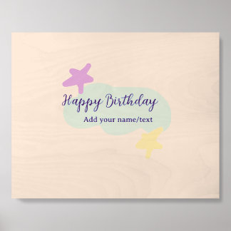 Pastel blue clouds stars purple happy birthday nam wood photo tile 