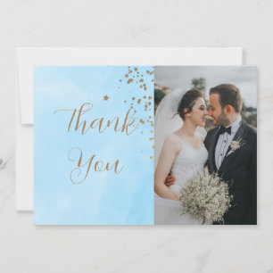 Pastel Blue Clouds Watercolor Two Photo Holiday Card