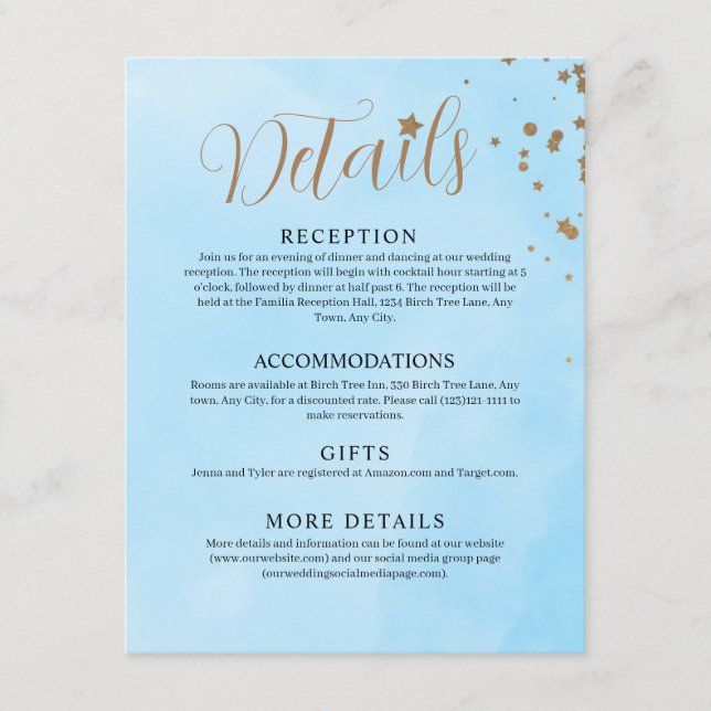 Pastel Blue Clouds Watercolor Wedding  Enclosure Card (Front)