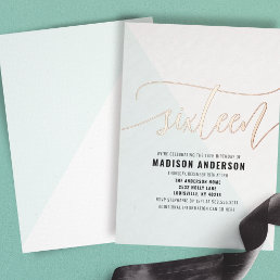 Pastel Blue Color Block Sweet 16 Birthday Party Foil Invitation
