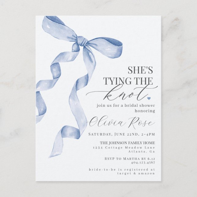 Pastel Blue Coquette Bow Bridal Shower Invite (Front)
