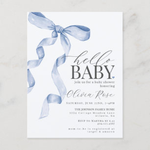 Pastel Blue Coquette Bow Girl Baby Shower Invite