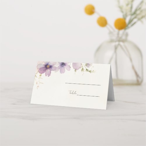 pastel blue cosmos flowers wedding place card