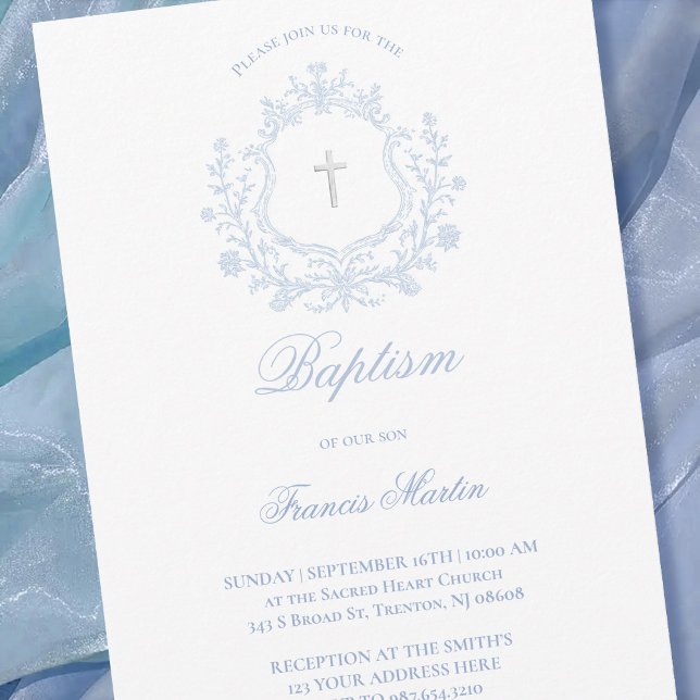 pastel blue crest baby boy Baptism Invitation (Creator Uploaded)