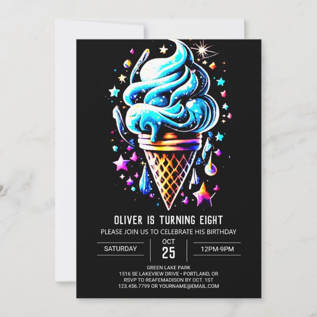  Pastel Blue Custom Boy Ice Cream Birthday Invitation (Front)