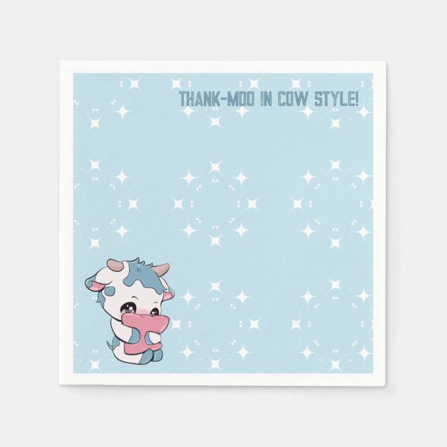 Pastel Blue Cute Cow  Napkins (Front)