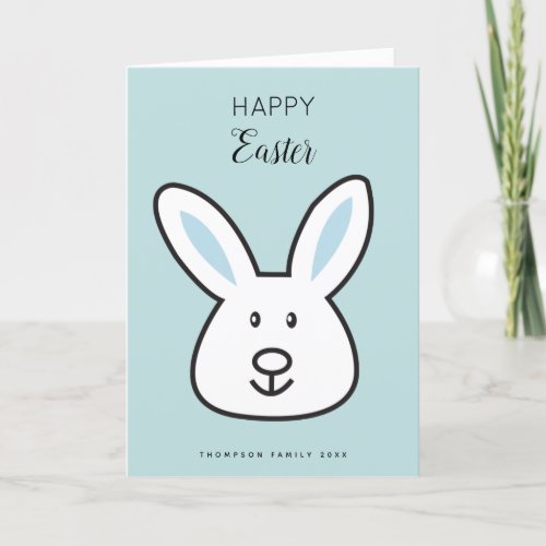 Pastel Blue Cute Easter Bunny Illustration Holiday Card