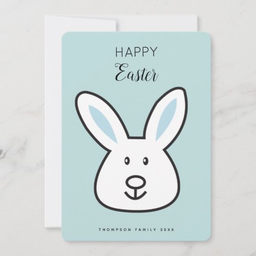 Pastel Blue Cute Easter Bunny Illustration Holiday Card