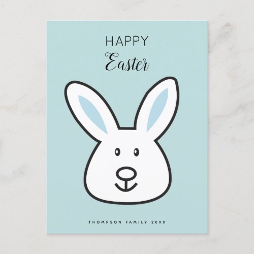 Pastel Blue Cute Easter Bunny Illustration Holiday Postcard