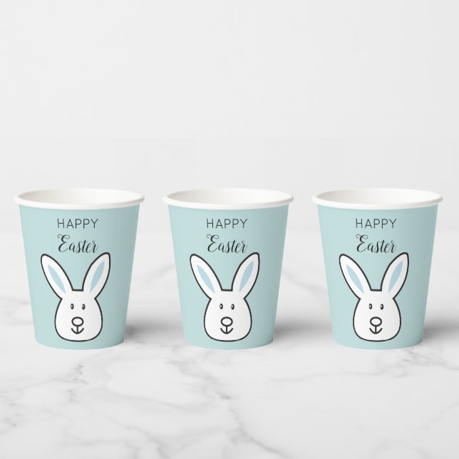 Pastel Blue Cute Easter Bunny Illustration  Paper Cups (Multi)