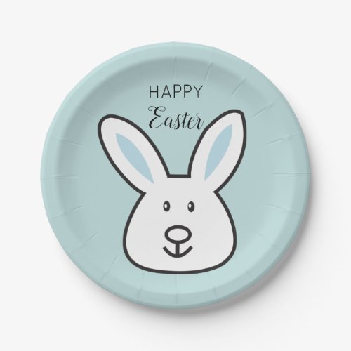 Pastel Blue Cute Easter Bunny Illustration Paper Plates