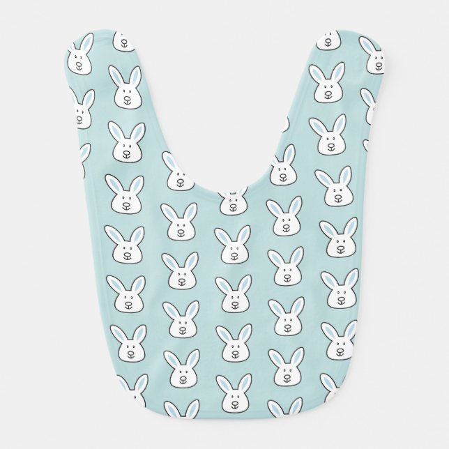 Pastel Blue Cute Easter Bunny Pattern Baby Bib (Front)