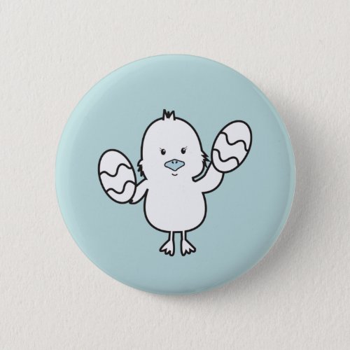 Pastel Blue Cute Easter Chick  Eggs Illustration Button