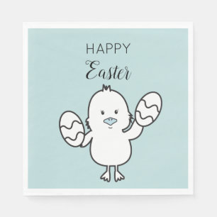 Pastel Blue Cute Easter Chick & Eggs Illustration Napkins