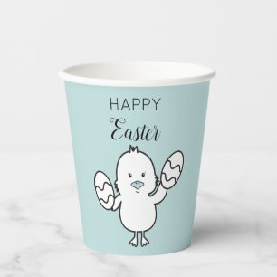 Pastel Blue Cute Easter Chick & Eggs Illustration  Paper Cups
